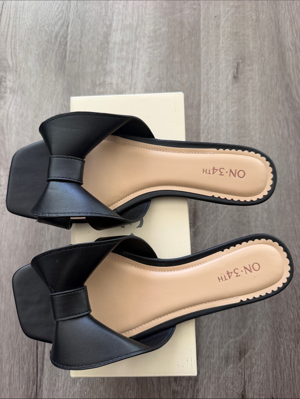 ON:3?TH Black Bow Slide Mules for Women